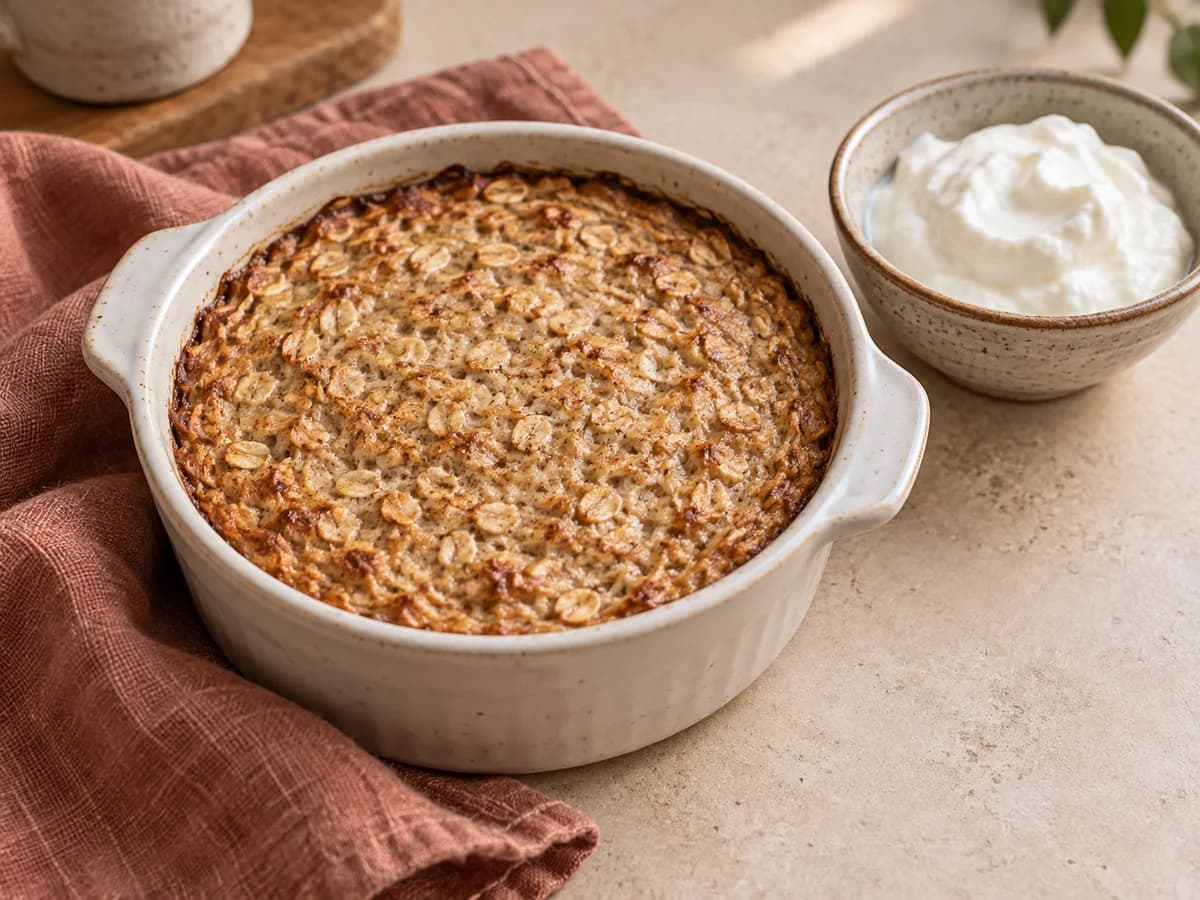 Banana & cinnamon egg-white oat pudding — AI-generated serving illustration