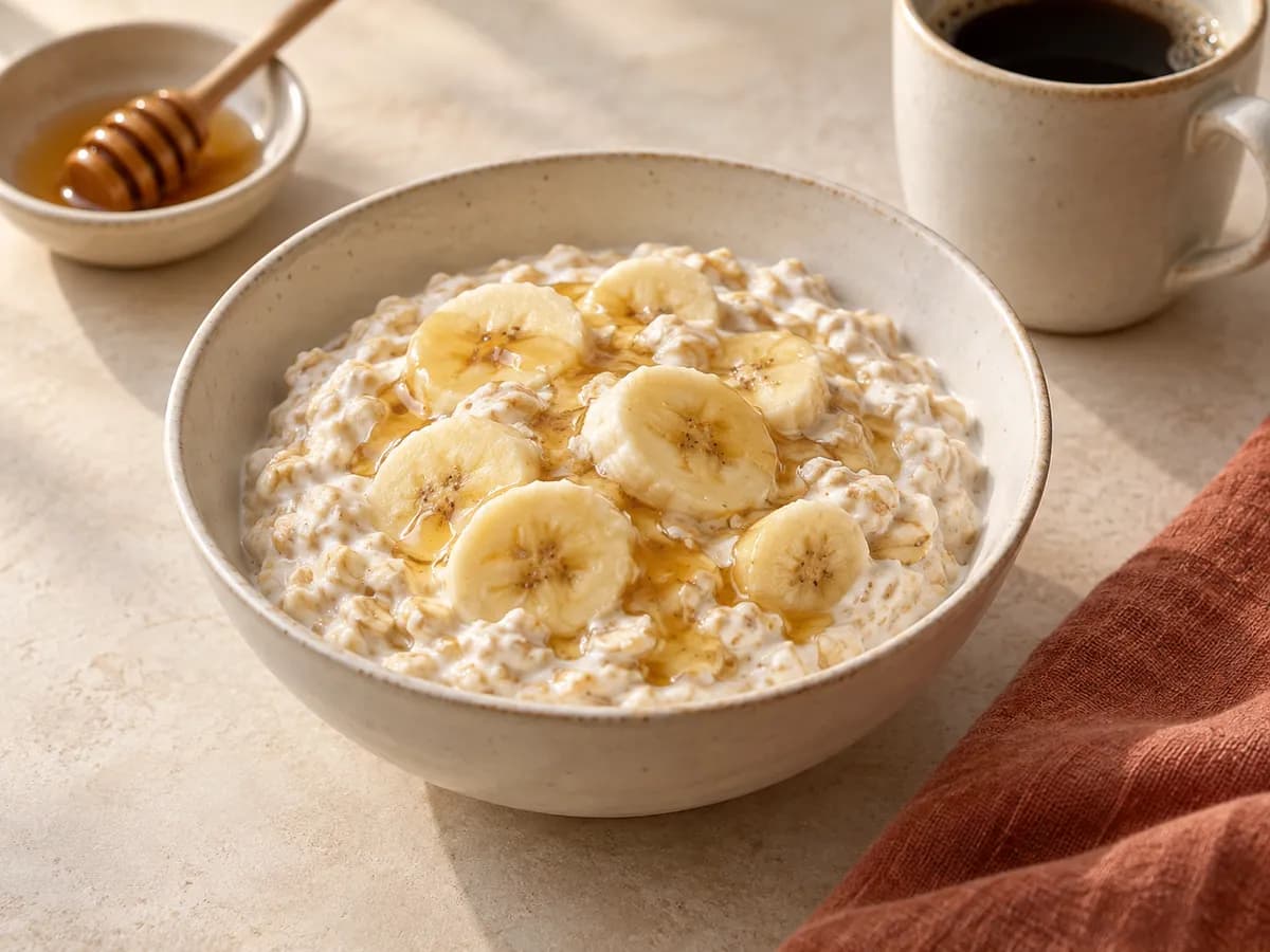 Banana, skyr and oat bowl — AI-generated serving illustration