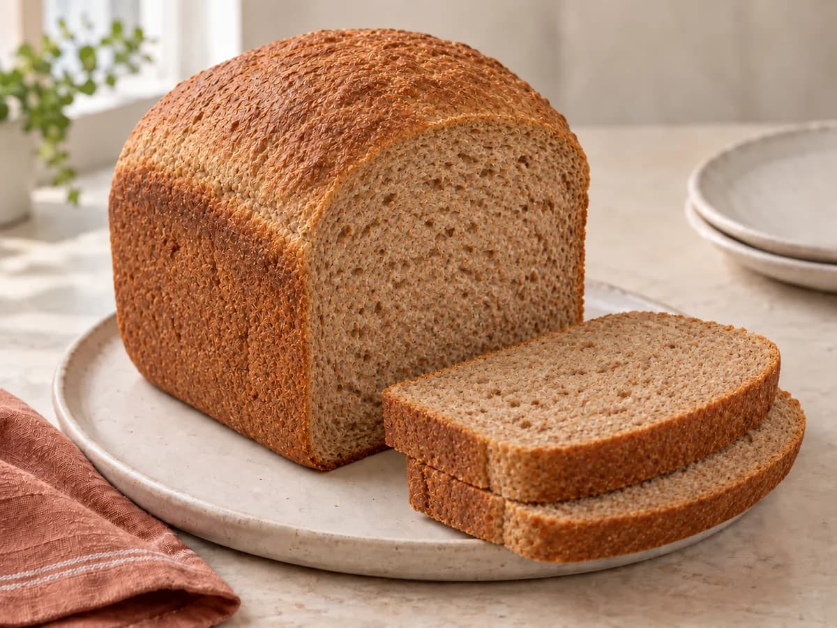 100% wholemeal bread-maker loaf — AI-generated serving illustration