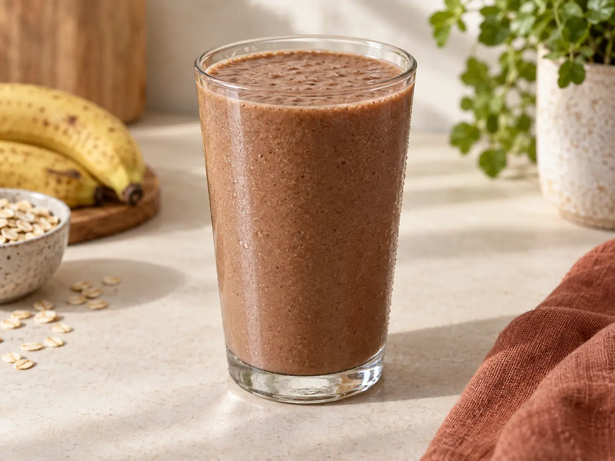 Chocolate and banana smoothie — AI-generated serving illustration