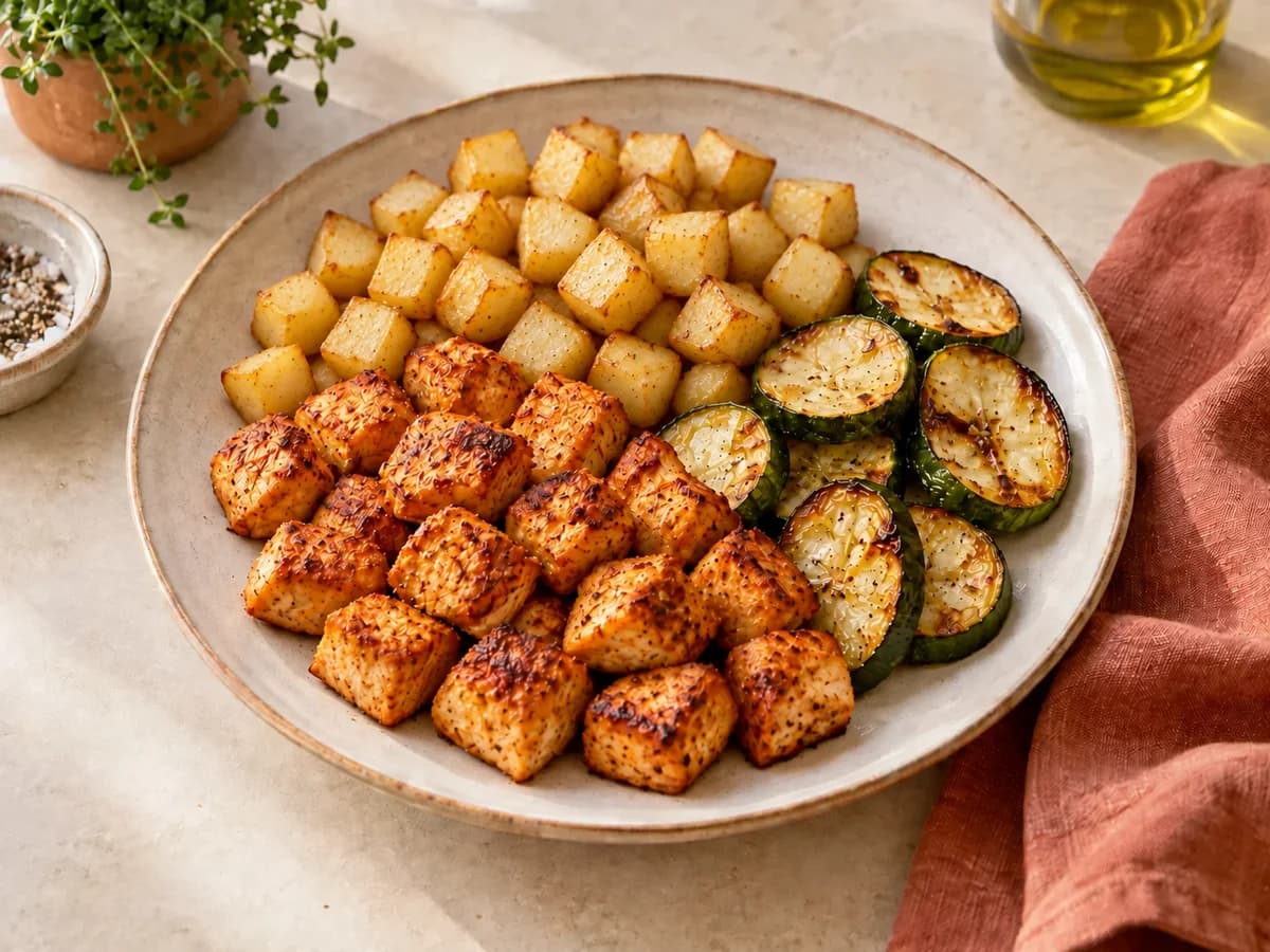 Paprika chicken & potato cubes — AI-generated serving illustration