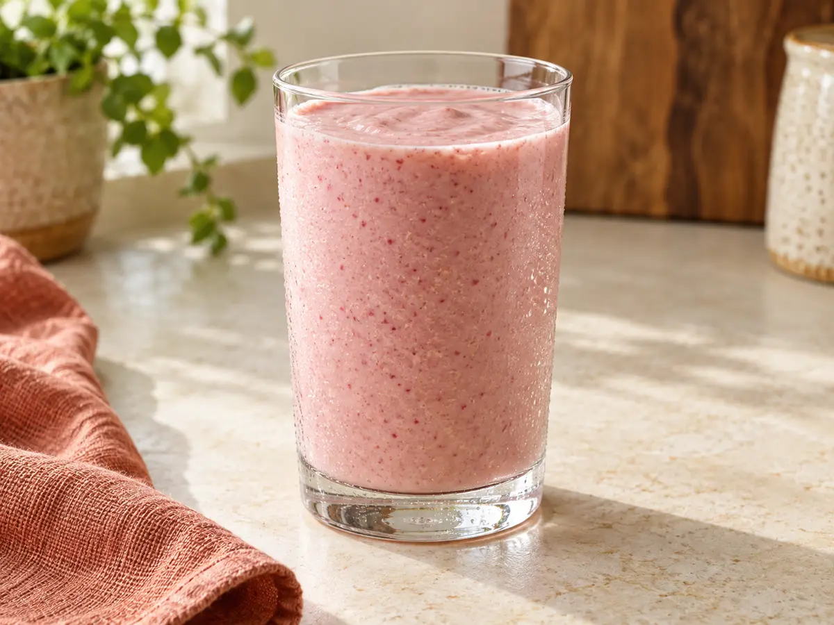 Strawberry and skyr smoothie — AI-generated serving illustration