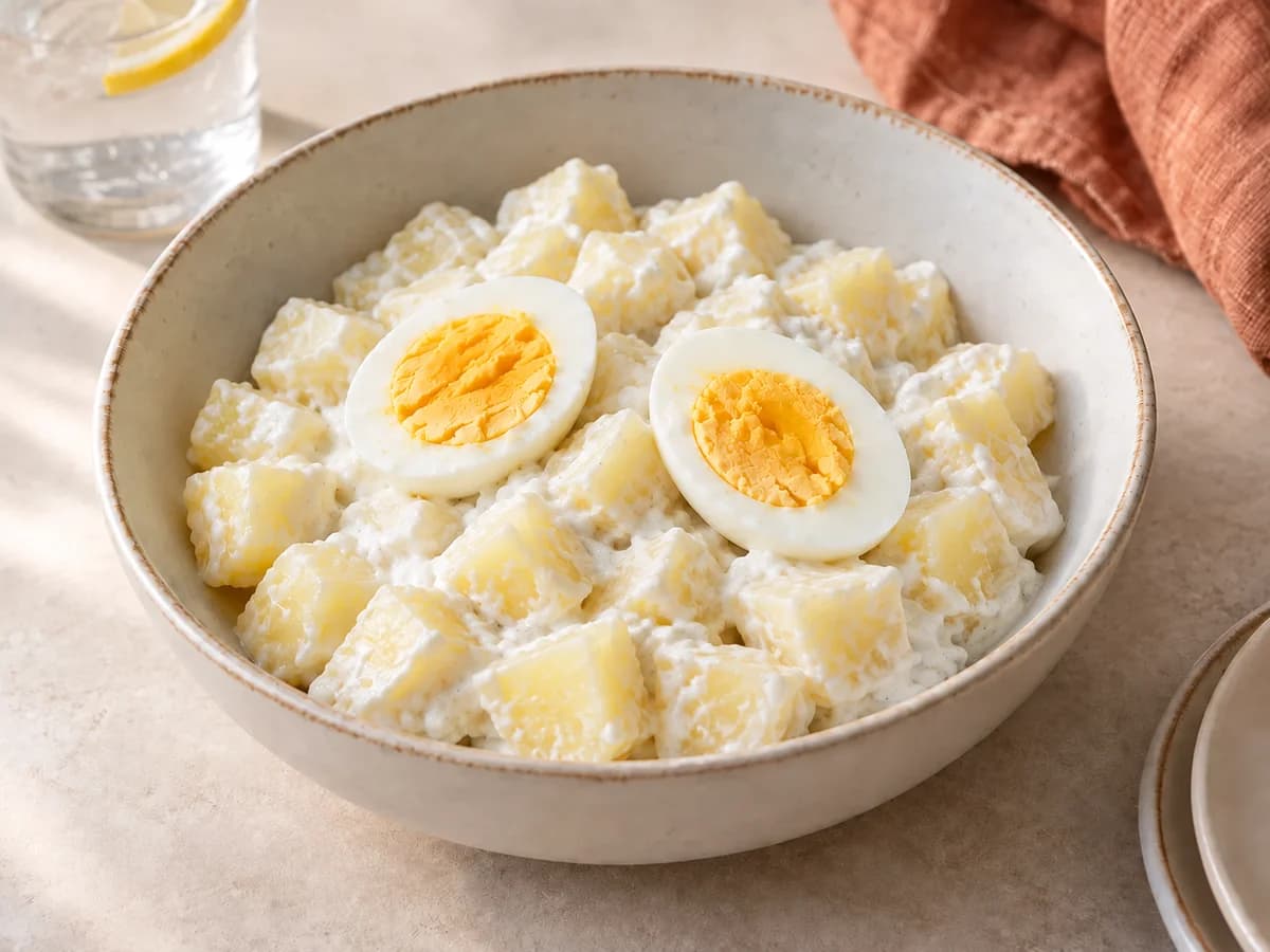 Steamed egg & potato bowl — AI-generated serving illustration