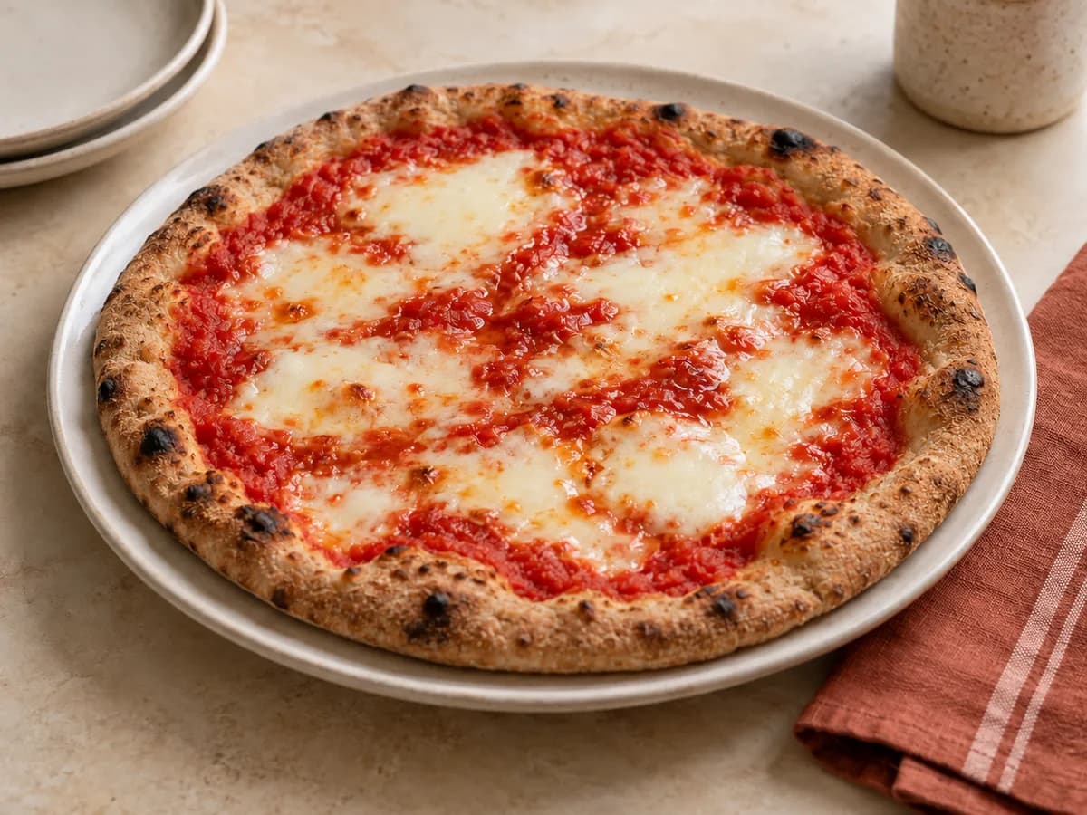 60% wholemeal Margherita pizza — AI-generated serving illustration