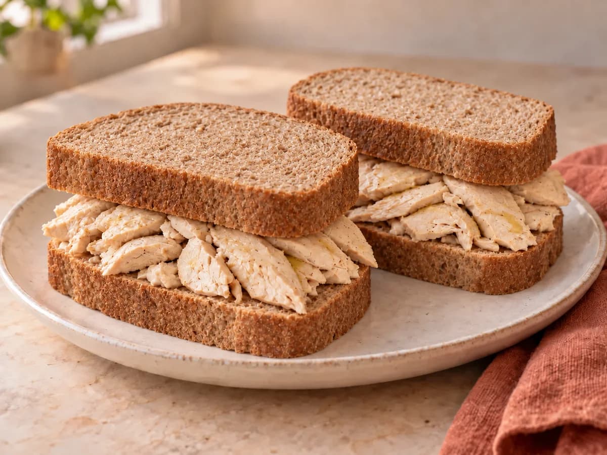Wholemeal lemon chicken sandwiches — AI-generated serving illustration